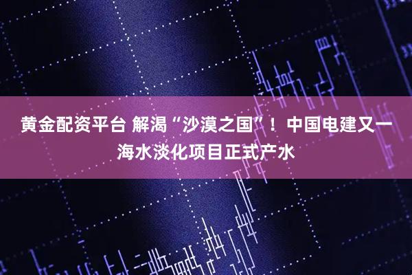 黄金配资平台 解渴“沙漠之国”!中国电建又一海水淡化项目正式产水